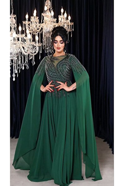 ZENABİYEM Zena Fashion - فستان سهرة بأكمام كيب مطرز بالأحجار