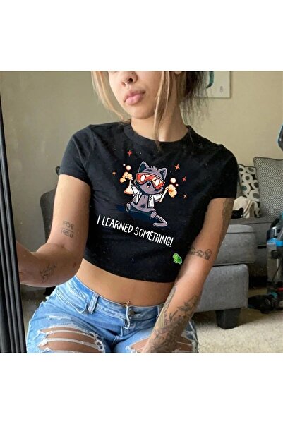 Le Savu Μάθησα κάτι με τύπωμα Μαύρο χρώμα Crop