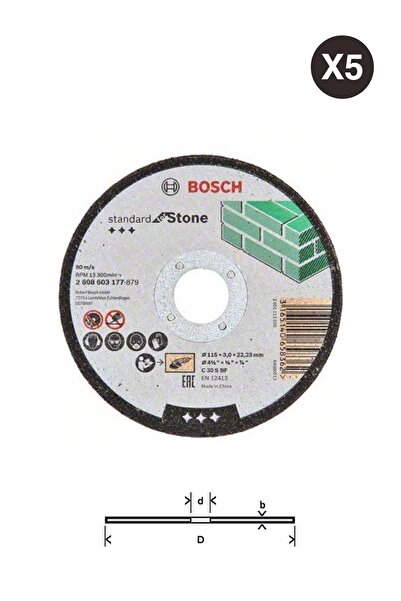 Bosch - 5 Adet 115*3,0 Mm Standard Seri Düz Taş Kesme Diski (TAŞ)