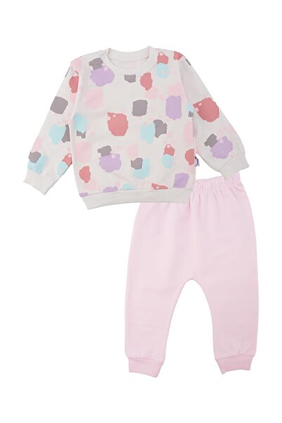 Bebelop Kız Bebek Renkli Baskılı Bel Lastikli 2'li Alt Üst Eşofman Takım