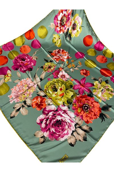 PİRAMİT Green Floral Patterned Pyramid Printed Scarf - 90cm X 90cm Es-05