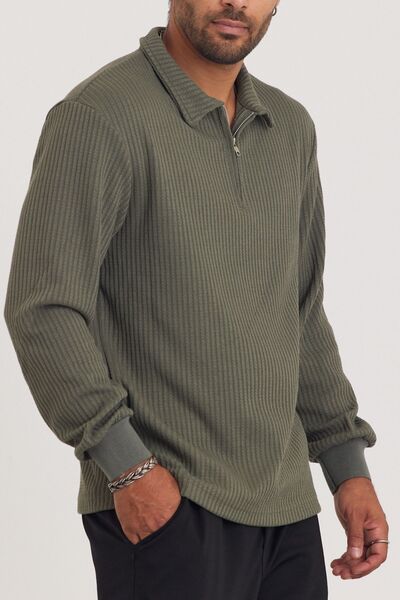 MADZEYMODA Men's Khaki Green Sweatshirt - Half Zipper, New Season Mz32024