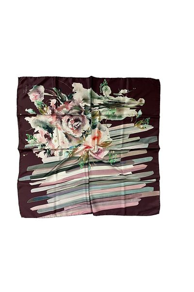 PİRAMİT 90cm X 90cm Pyramid Digital Printed Flower Patterned Coffee Scarf - Es-01