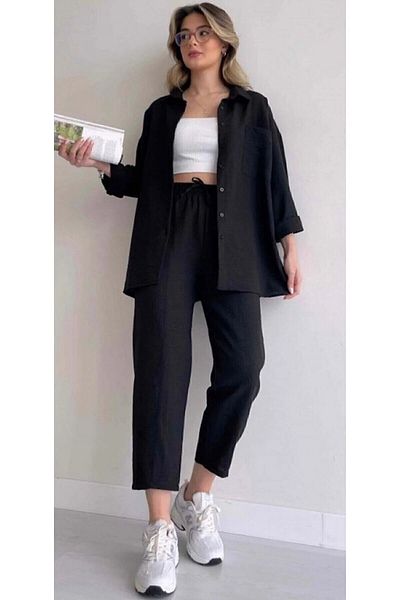 ZoeFlower Leinen Damen Hemd und Hose Set - String Hijab Set