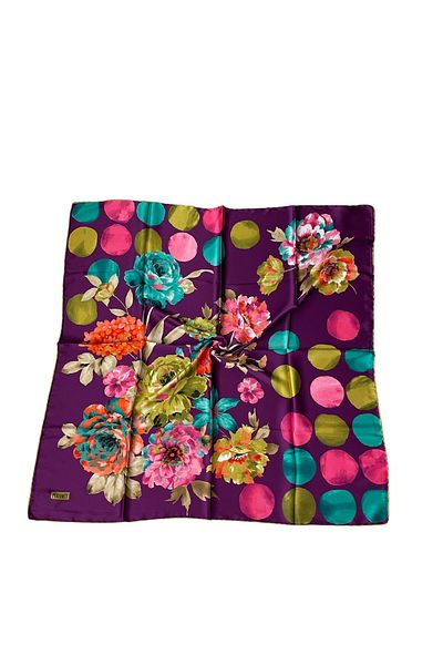 PİRAMİT Purple Floral Patterned Pyramid Printed 90cm Scarf - Es-04