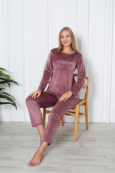 Farya Home Set de pijamale de lux din catifea franceză cu text detaliat