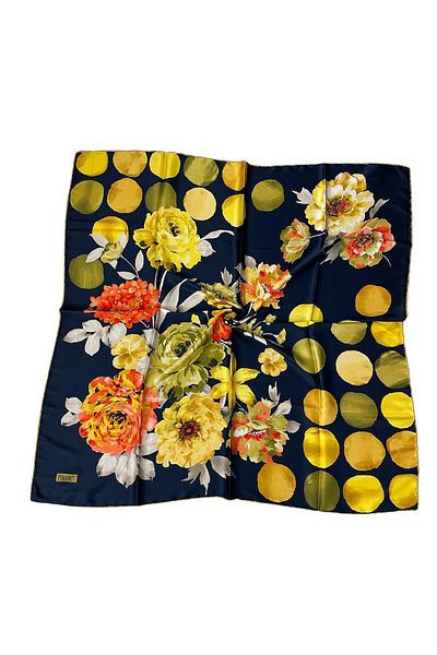 PİRAMİT Pyramid Patterned 90cm X 90cm Floral Scarf - Navy Blue/Yellow Es-06