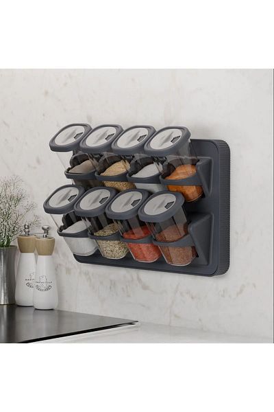 POINTTECH 8-Piece Countertop Stand Spice Rack Set with Rotating Lid