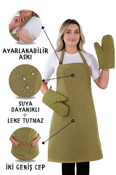 sevilya Simple 3'lü Set Ayar Askılı Cepli Mutfak Önlüğü Seti (2 ELDİVEN) Şef ...