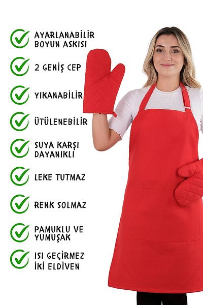 sevilya Simple Set of 3 Kitchen Apron Set with Adjustment Hanger and Pocket (2 GLOVES) Chef Waiter Cafe Cook Barista