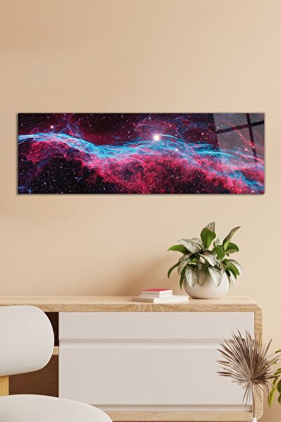 Vosevu Pembe Mavi Nebula Panoramik Cam Tablo, Modern Ev ve Ofis Dekoru, Hediyelik Duvar Dekorasyonu