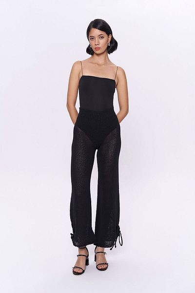 Quzu Black Knitwear Trousers - Bird Eye Detail