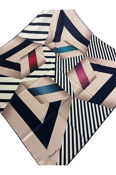 PİRAMİT Luxer Pyramid - 90cm X 90cm Geometric Pattern Navy Blue Powder Scarf Es-28