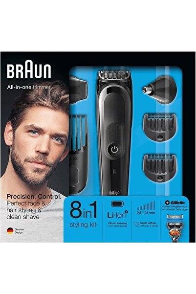Braun Kablosuz Autosense Teknolojisine Sahip 8in1 Saç, Sakal ve Vücut Traş Seti, Islak Kuru