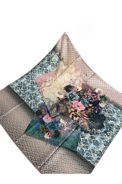 PİRAMİT 90cm X 90cm Pyramid Patterned Floral Printed Powder Scarf - Es-36