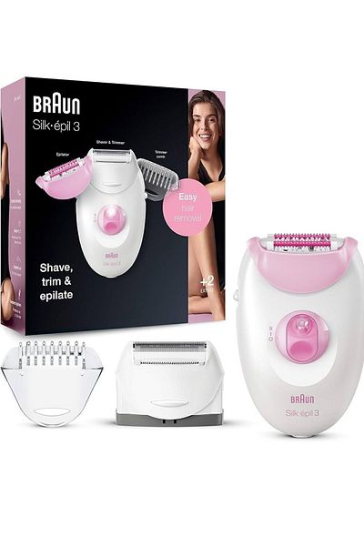 Braun 3270 Silk-epil 3 - للاستخدام الجاف، ماكينة إزالة الشعر باللون الأبيض مع 3 أسلاك، رأسين إضافيين
