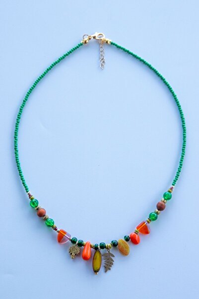 Lila Rosa Etnik Otantik Doğal Taşlı Kolye