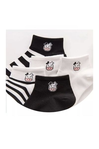 REYNBOO SOCKS 5 Pairs of Women's Cow Patterned Half Booties Socks with 5 Different Models Washable