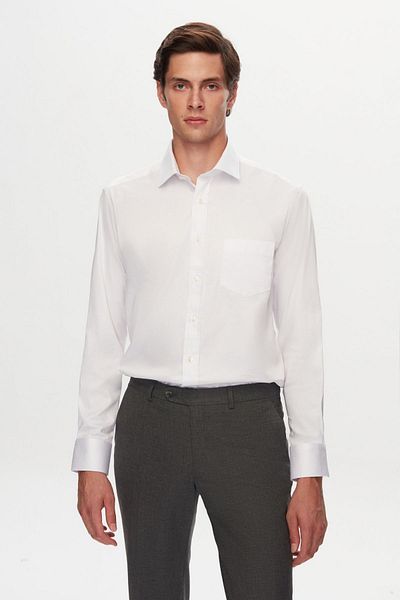 D'S Damat Λευκό μονόχρωμο πουκάμισο Ds Groom Regular Fit