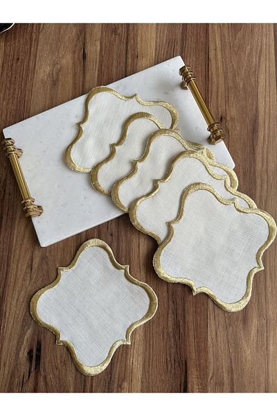 NURHAN HOME COLLECTION 6 مناديل تقديم كوكتيل القهوة مطرزة وملفوفة بشكل واسع