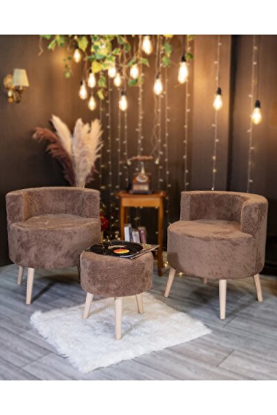 teknotrust Garantisiz KAHVE Çay Seti Ikili Koltuk Berjer Ve Puf Takımı 3 Lü T...