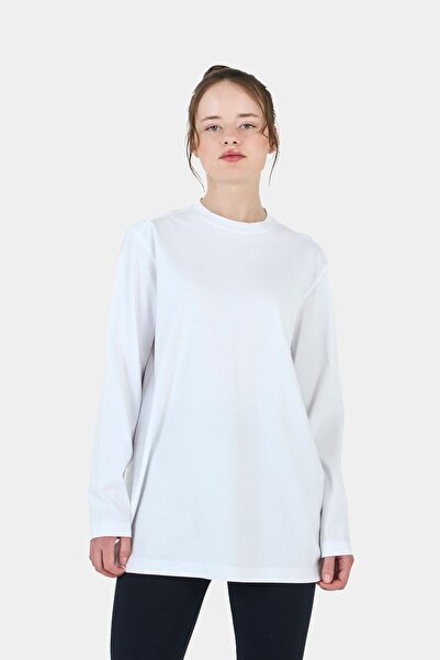 qanpaq Serka - Merserize Beyaz Kadın Bisiklet Yaka Uzun Kol Oversize Basic