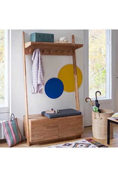 ŞafakMobilya Ahşap çift kapaklı puf / minder detaylı vestiyer, portmanto