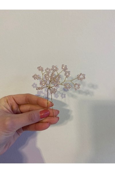 Pearly Handmade (H)Pink Crystal Gold Buckle Hairpin Wedding Henna Engagement Wedding Bridal Buckle Bun Buckle