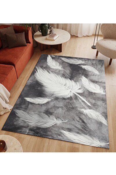 RENKLİBUTİK 6 M2 Modern Patterned Velvet Textured Carpet Cover - Non-Slip and Elastic