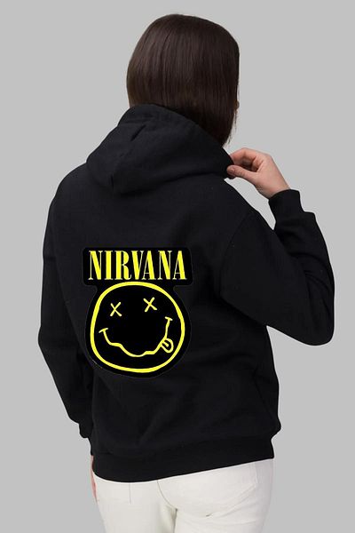 Nyda Collections Nirvana Printed Unisex Oversize Ζακέτα - 3 Κλωστές Μαύρη Βαμβακερή, Τσέπες, Χειμερινό Μπουφάν με φερμουάρ