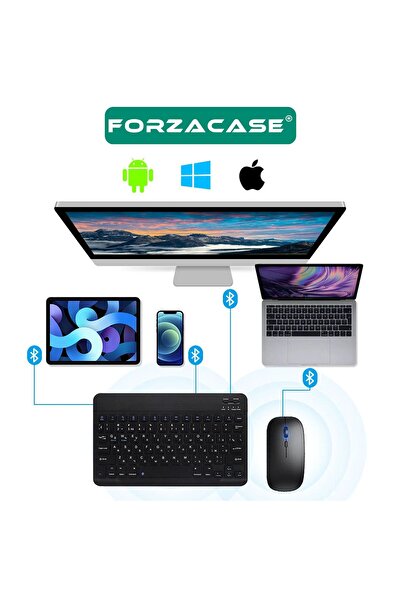 Genel Markalar Samsung Galaxy Tab A9 Plus Ile Uyumlu Kare Tuşlu Bluetooth Kablosuz Klavye Mouse Set