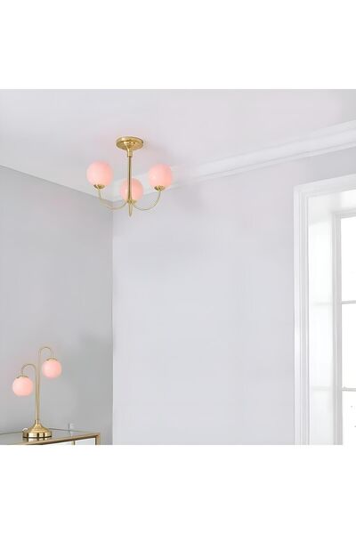 VİSENTE HOME Pembe Avize 3Lü ve Abajur Seti