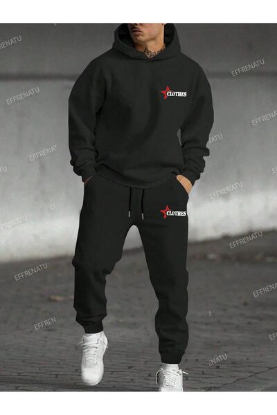 EFFRENATU Σετ αθλητικών φόρμων με κουκούλα μεγάλου μεγέθους - Μοντέρνα ρούχα με στάμπα (ρούχα)