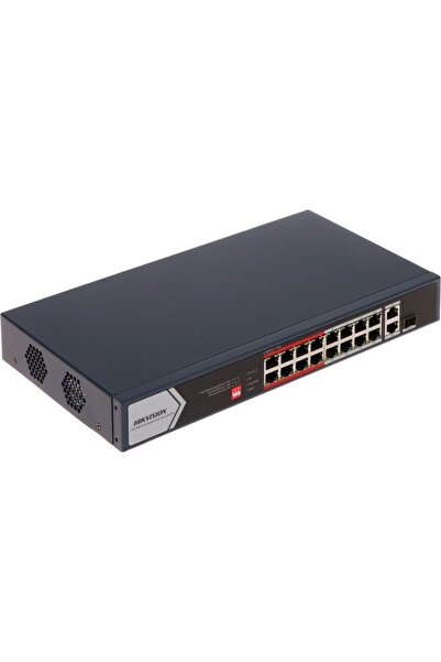 Hikvision Switch DS-3E0318P-E/M(C), 16 10/100 Mbps PoE ports, 2 Gigabit uplin...