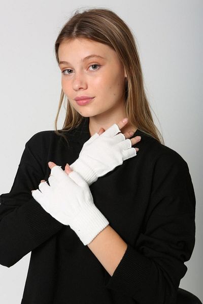 Luminos Butik Ecru Unisex Cut-Out Half-Finger Gloves - Eld02