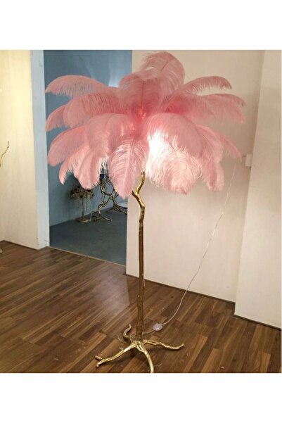 KARACA DESİGN Pembe-gold Deve Kuşu Tüyü Lambader