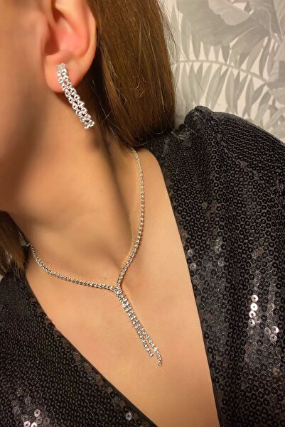 BB wikiki Zirkon Taşlı Su Yolu Kolye Küpe Abiye Gerdanlık 6