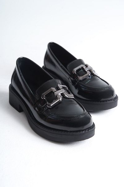 Buem Loafer din piele lacuita lucioasa - Pantofi Oxford confortabili cu talpa medie si catarame