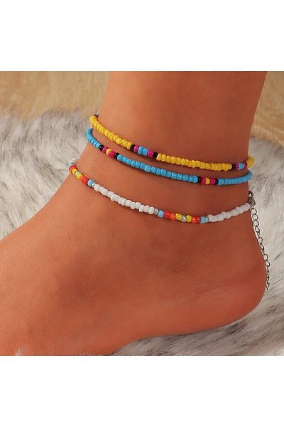 İPAR AKSESUAR Women's 3-Piece Sand Bead Anklet Set