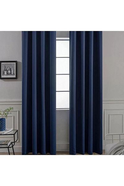 DEVRİM OLİVYA TEKSTİL Dark Blue Background Curtain - Light Proof, Pleat Free and Flat Darkening Sunshade