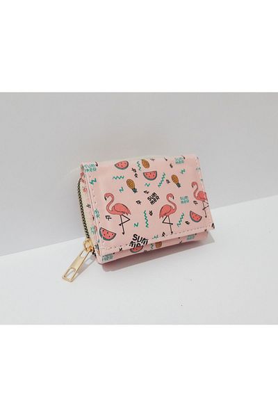 renkli çiçekler Kids Wallet 11X8 cm Pink Color Flamingo Patterned Children's Wallet