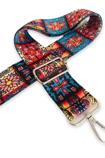 Gloria Polyester 120 cm Adjustable Column Bag - Square Indian Patterned Phone Strap
