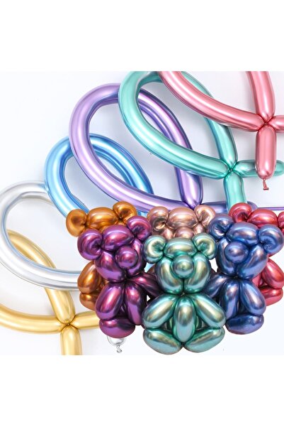 parti sürprizi Krom Karışık Renk Sosis Balon 12 Adet
