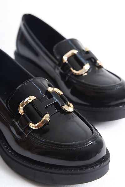 Buem Shiny Patent Leather Loafer - Comfortable Oxford Shoes with Medium Sole and Buckle