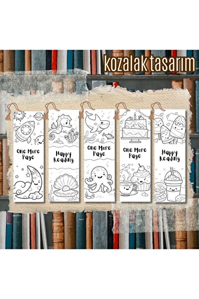 Kozalak Tasarım Boyanabilir kitap ayracı 5 li set