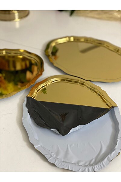 Elzemm store 20*25 CM PARLAK GOLD OVAL MODEL 6 ADET SERVİS VE SUNUM TEPSİSİ