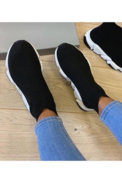 KRT Shop Unisex Siyah Çoraplı Yüksek Taban Sneaker- Geniş Kalıp