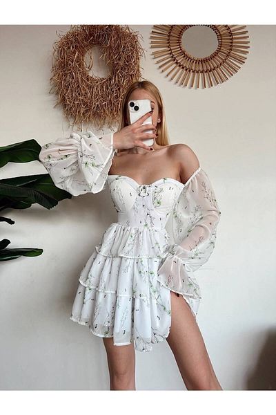 MY BELLA BUTİK Minimal Floral Pattern Chiffon Dress