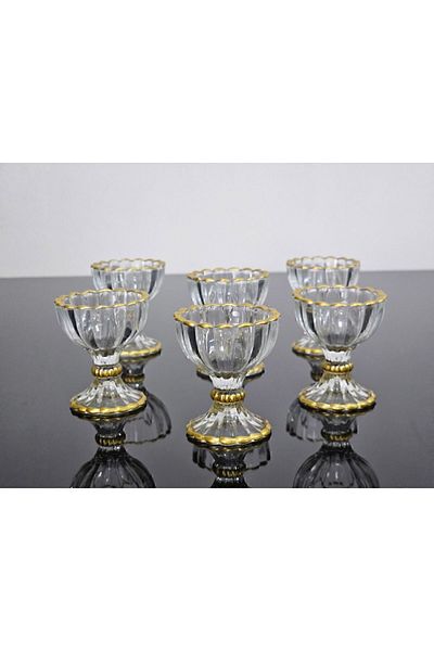 Aymin Kristal Drem Glass 6-Piece Small Footed Turkish Delight Bowl Presentation Bowl Colorful Gold