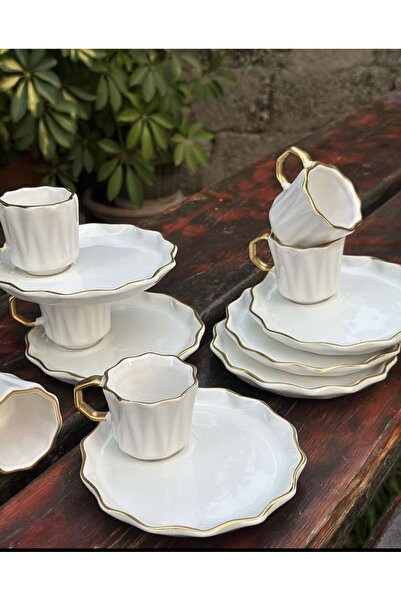 Carmen Soft Yenimodel 6-Piece Grazia Special Series Coffee Cup Set with Presentation Plate White